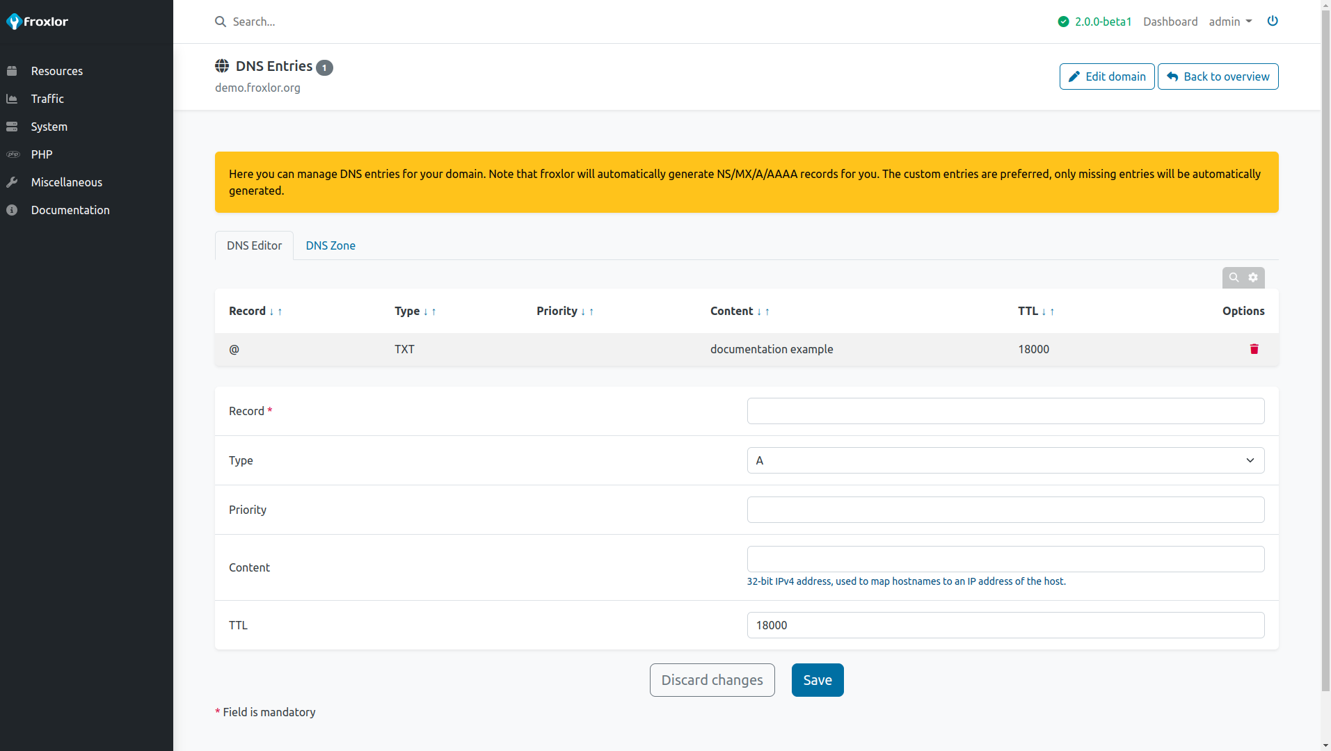 Domain - DNS editor