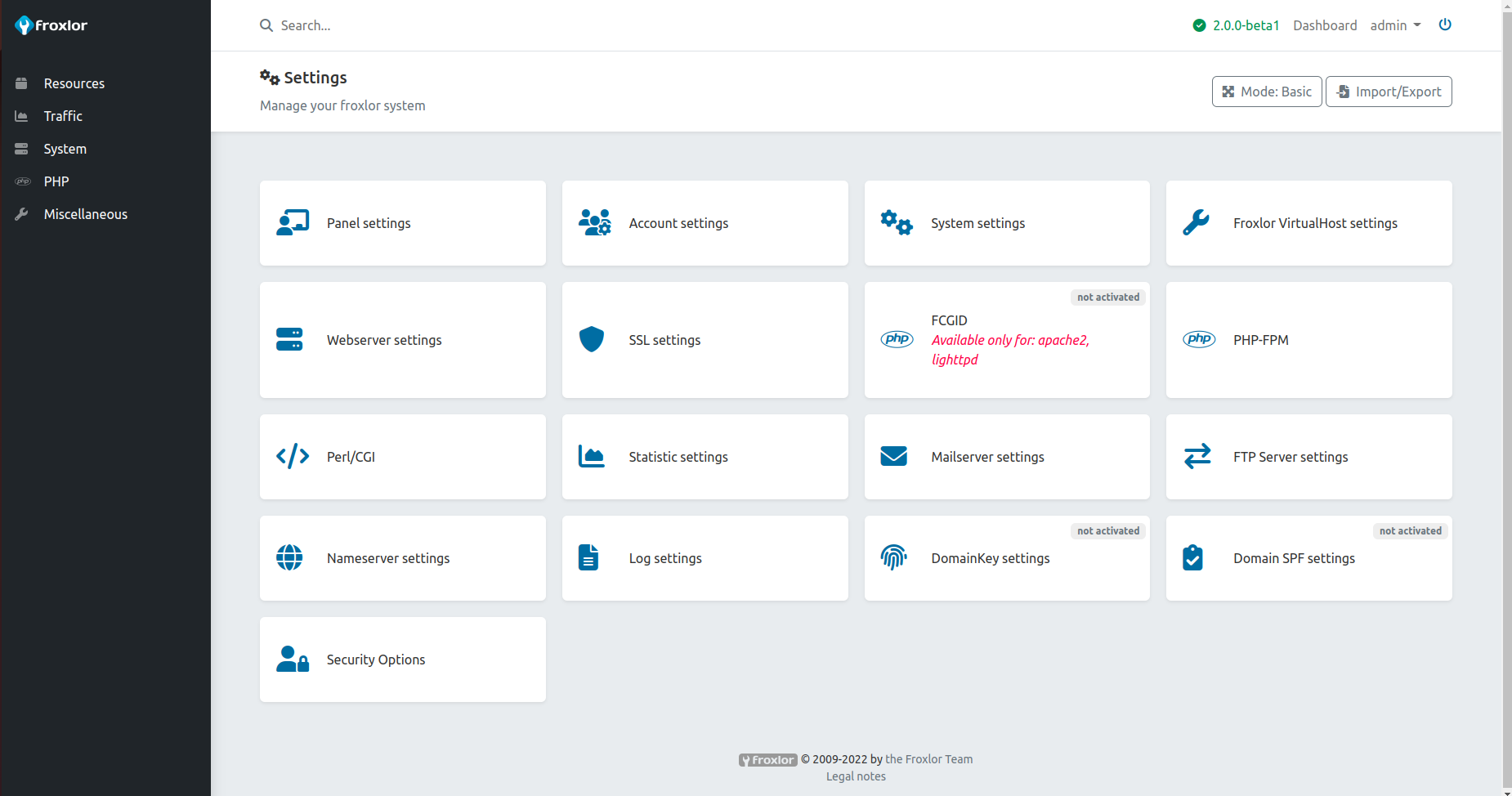 Settings overview