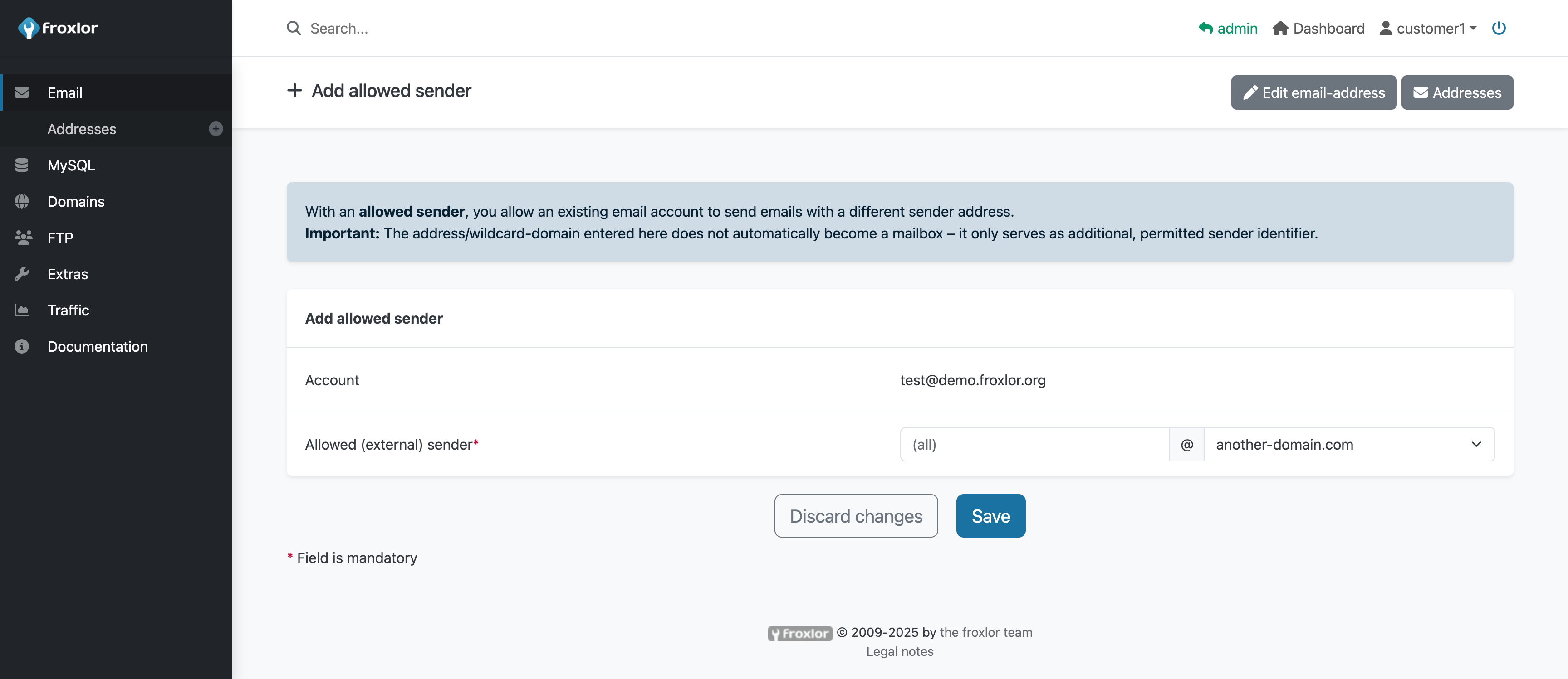 Email account - add allowed sender