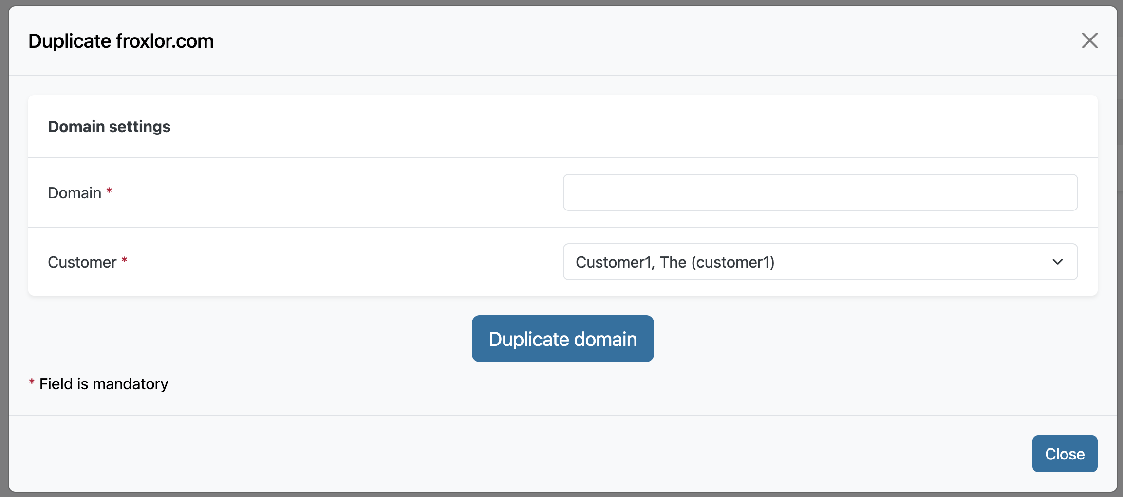 Domain - Duplicate domain